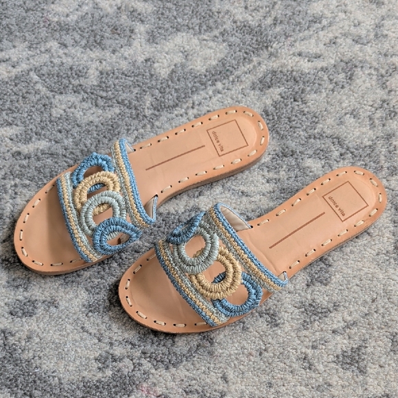 Dolce Vita Shoes - Woven Loop Slide Sandals in Blue & Tan - Womens